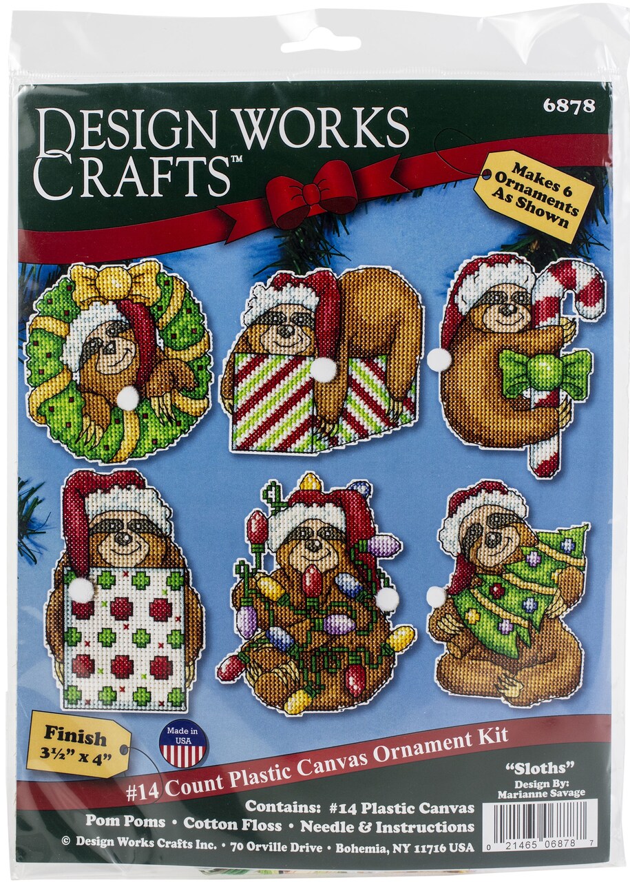 Design Works Plastic Canvas Ornament Kit 3"x4" Set of 6-Sloth